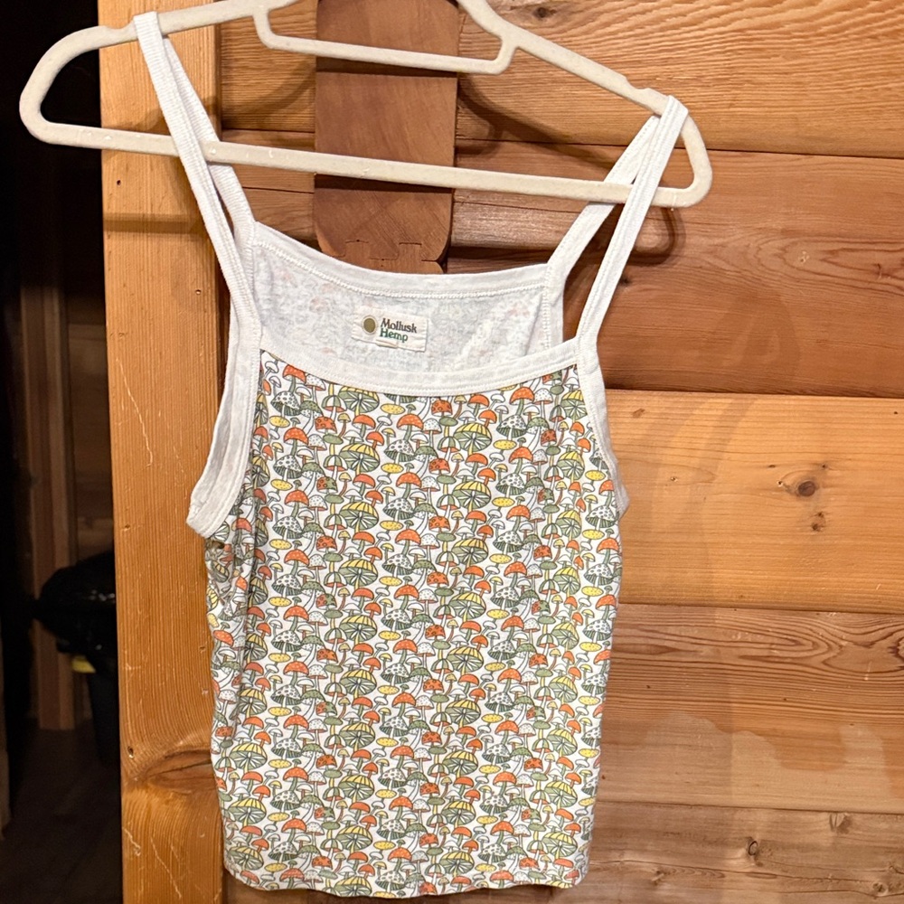 Mollusk Hemp Women's White Mushroom Print Tank Top